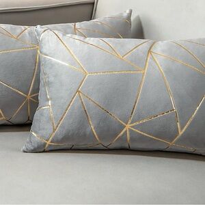 2 for $10 📌Grey and Gold Foil Decorative Lumbar Pillow Covers- EUC!
